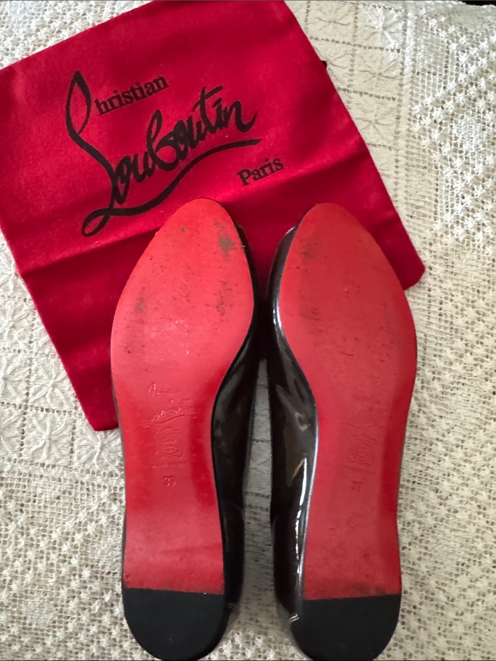 Christian Louboutin Black Patent Leather Open Toe Loafers with Thread Detail - Picture 2 of 4